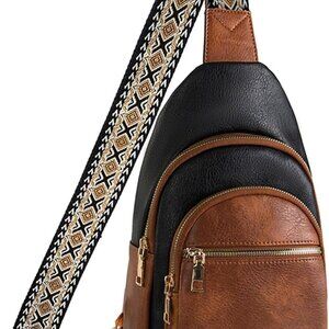 Women Leather Crossbody Bag 2 Zipper Pockets Adjustable Strap Stylish
